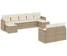 Sofa Sodo komplektas su pagalvėlėmis, 9 dalių, smėlio, poliratanas