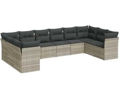 Sofa Sodo komplektas su pagalvėlėmis, 10 dalių, pilkas, poliratanas