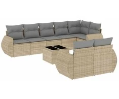 Sofa Sodo komplektas su pagalvėlėmis, 9 dalių, smėlio, poliratanas