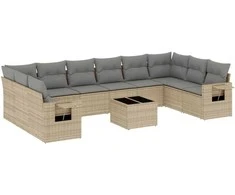 Sofa Sodo komplektas su pagalvėlėmis, 11 dalių, smėlio, poliratanas