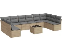 Sofa Sodo komplektas su pagalvėlėmis, 11 dalių, smėlio, poliratanas