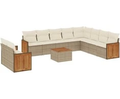Sofa Sodo komplektas su pagalvėlėmis, 11 dalių, smėlio, poliratanas