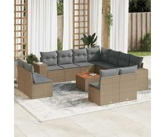 Lauko baldų komplektas Sodo komplektas su pagalvėlėmis, 12 dalių, smėlio, poliratanas