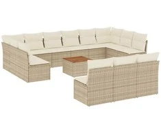 Sofa Sodo komplektas su pagalvėlėmis, 14 dalių, smėlio, poliratanas