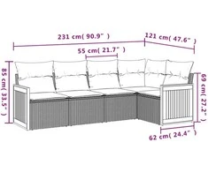 Lauko baldų komplektas Sodo komplektas su pagalvėlėmis, 5 dalių, juodas, poliratanas