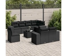 Sofa Sodo komplektas su pagalvėlėmis, 9 dalių, juodas, poliratanas