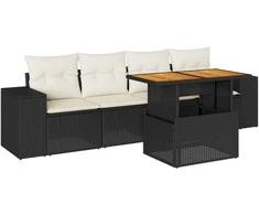 Sofa Sodo komplektas su pagalvėlėmis, 5 dalių, juodas, poliratanas