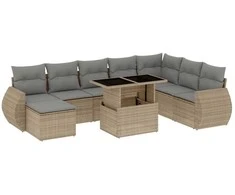 Lauko baldų komplektas Sodo komplektas su pagalvėlėmis, 9 dalių, smėlio, poliratanas