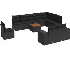 Sofa Sodo komplektas su pagalvėlėmis, 11 dalių, juodas, poliratanas