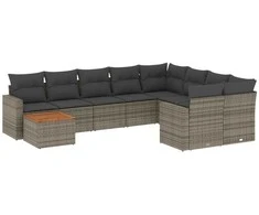 Sofa Sodo komplektas su pagalvėlėmis, 10 dalių, pilkas, poliratanas