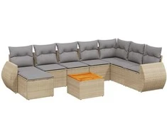 Sofa Sodo komplektas su pagalvėlėmis, 9 dalių, smėlio, poliratanas