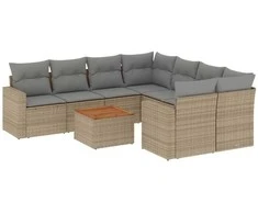 Sofa Sodo komplektas su pagalvėlėmis, 9 dalių, smėlio, poliratanas