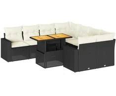 Sofa Sodo komplektas su pagalvėlėmis, 9 dalių, juodas, poliratanas
