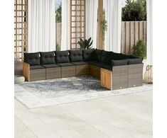 Lauko baldų komplektas Sodo komplektas su pagalvėlėmis, 10 dalių, pilkas, poliratanas