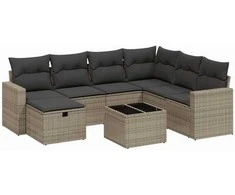 Sofa Sodo komplektas su pagalvėlėmis, 8 dalių, pilkas, poliratanas