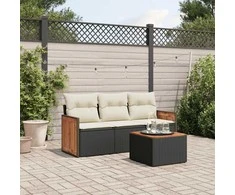 Lauko baldų komplektas Sodo komplektas su pagalvėlėmis, 4 dalių, juodas, poliratanas