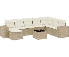 Sofa Sodo komplektas su pagalvėlėmis, 9 dalių, smėlio, poliratanas