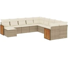 Sofa Sodo komplektas su pagalvėlėmis, 11 dalių, smėlio, poliratanas