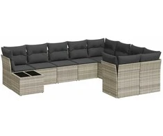 Sofa Sodo komplektas su pagalvėlėmis, 10 dalių, pilkas, poliratanas