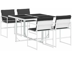 Lauko baldų komplektas Sodo komplektas su pagalvėlėmis, 5 dalių, baltas, tekstilenas