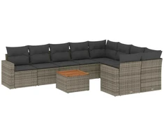 Sofa Sodo komplektas su pagalvėlėmis, 10 dalių, pilkas, poliratanas
