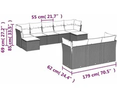 Sofa Sodo komplektas su pagalvėlėmis, 10 dalių, pilkas, poliratanas