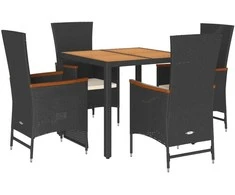 Lauko baldų komplektas Sodo komplektas su pagalvėlėmis, 5 dalių, juodas, poliratanas