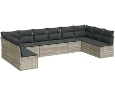 Sofa Sodo komplektas su pagalvėlėmis, 10 dalių, pilkas, poliratanas