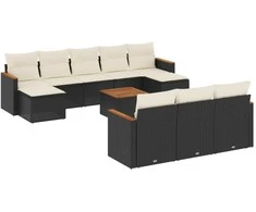 Lauko baldų komplektas Sodo komplektas su pagalvėlėmis, 11 dalių, juodas, poliratanas