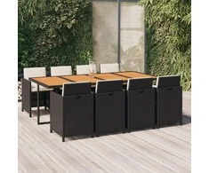 Lauko baldų komplektas Sodo komplektas su pagalvėlėmis, 9 dalių, juodas, poliratanas