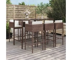 Lauko baldų komplektas Sodo komplektas su pagalvėlėmis, 7 dalių, rudas, poliratanas