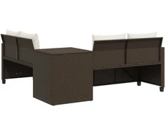Sodo sofa su stalu/pagalvėlėmis, ruda, poliratanas, L formos