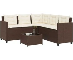 Sodo sofa su stalu/pagalvėlėmis, ruda, poliratanas, L formos