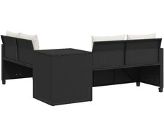 Sodo sofa su stalu/pagalvėlėmis, juoda, poliratanas, L formos