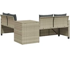 Sodo sofa su stalu/pagalvėlėmis, pilka, poliratanas, L formos