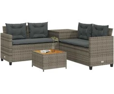 Lauko baldų komplektas Sodo sofa su stalu/pagalvėlėmis, pilka, poliratanas, L formos