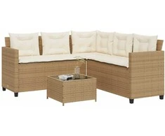 Lauko baldų komplektas Sodo sofa su stalu/pagalvėlėmis, smėlio, poliratanas, L formos