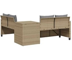 Sodo sofa su stalu/pagalvėlėmis, smėlio, poliratanas, L formos