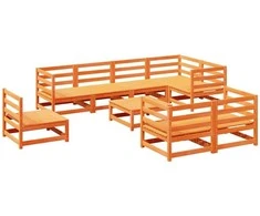 Lauko baldų komplektas Sodo sofos komplektas, 9 dalių, vaško rudas, pušies masyvas
