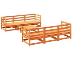 Lauko baldų komplektas Sodo sofos komplektas, 7 dalių, vaško rudas, pušies masyvas