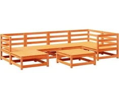 Lauko baldų komplektas Sodo sofos komplektas, 7 dalių, vaško rudas, pušies masyvas