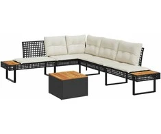 Sofa Sodo sofos komplektas, 2 dalių, juodas, poliratanas ir akacija