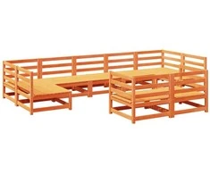 Lauko baldų komplektas Sodo sofos komplektas, 9 dalių, vaško rudas, pušies masyvas