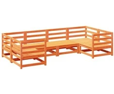 Lauko baldų komplektas Sodo sofos komplektas, 6 dalių, vaško rudas, pušies masyvas