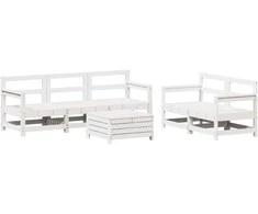Lauko baldų komplektas Sodo sofos komplektas, 6 dalių, baltas, pušies medienos masyvas