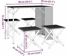 Sofa Sodo kempingo baldų komplektas, 5 dalių, pilkas, poliratanas