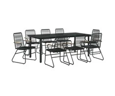 Lauko baldų komplektas Sodo valgomojo baldų komplektas, 9 dalių, juodas, PVC ratanas