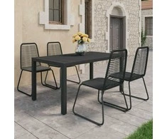 Lauko baldų komplektas Sodo valgomojo komplektas, 5 dalių, juodas, PVC ratanas