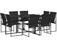 Lauko baldų komplektas Sodo valgomojo komplektas, 9 dalių, juodas, tekstilenas