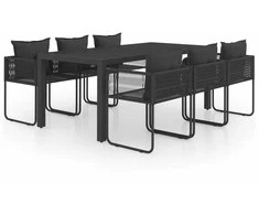Lauko baldų komplektas Sodo valgomojo komplektas, 7 dalių, juodas, PVC ratanas